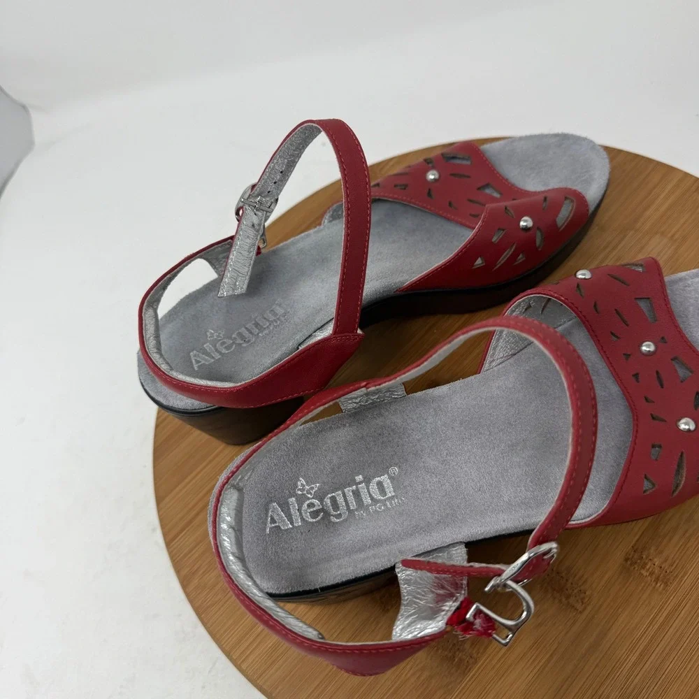 Alegria Reece Red Leather Laser Cut Out Heels Boho Comfort Womens 40 US 9.5-10